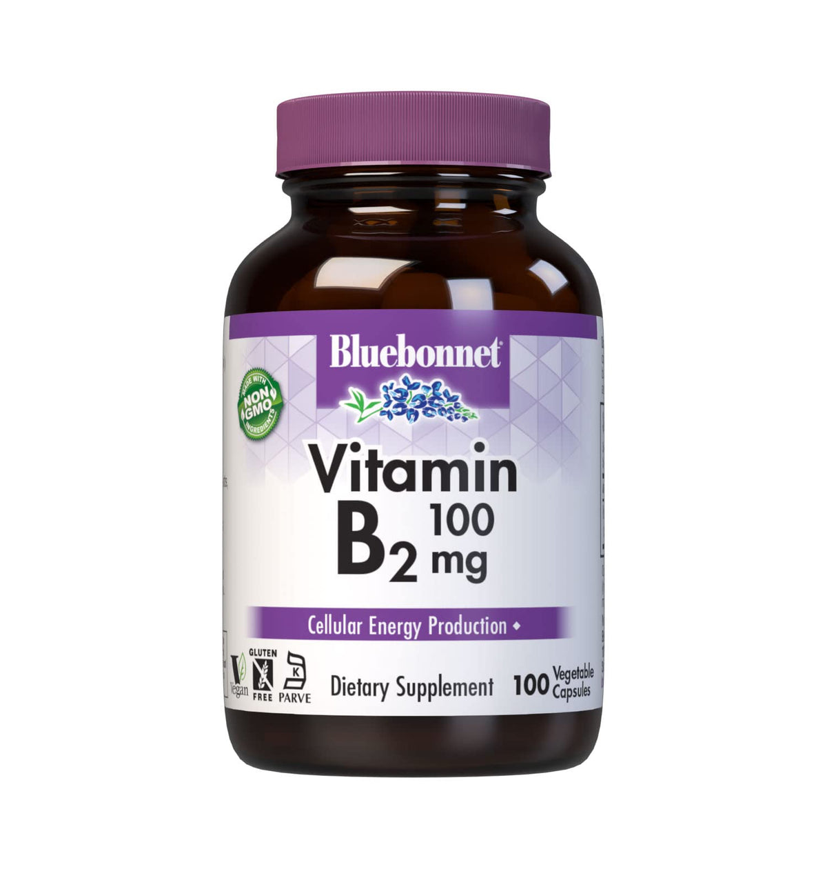 Bluebonnet Vitamin B2 100 mg bottle highlighting daily energy support