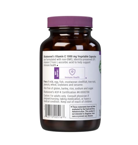 Bluebonnet Vitamin C label front shows identity-preserved purity.