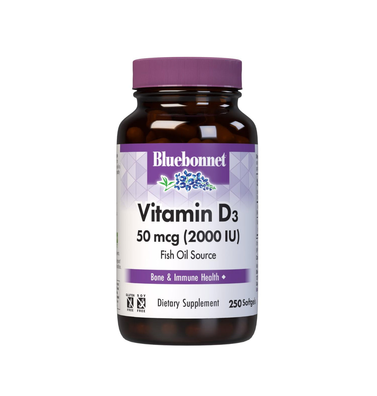 BlueBonnet Vitamin D3 2000 IU bottle highlights high-potency immune support and bone health.