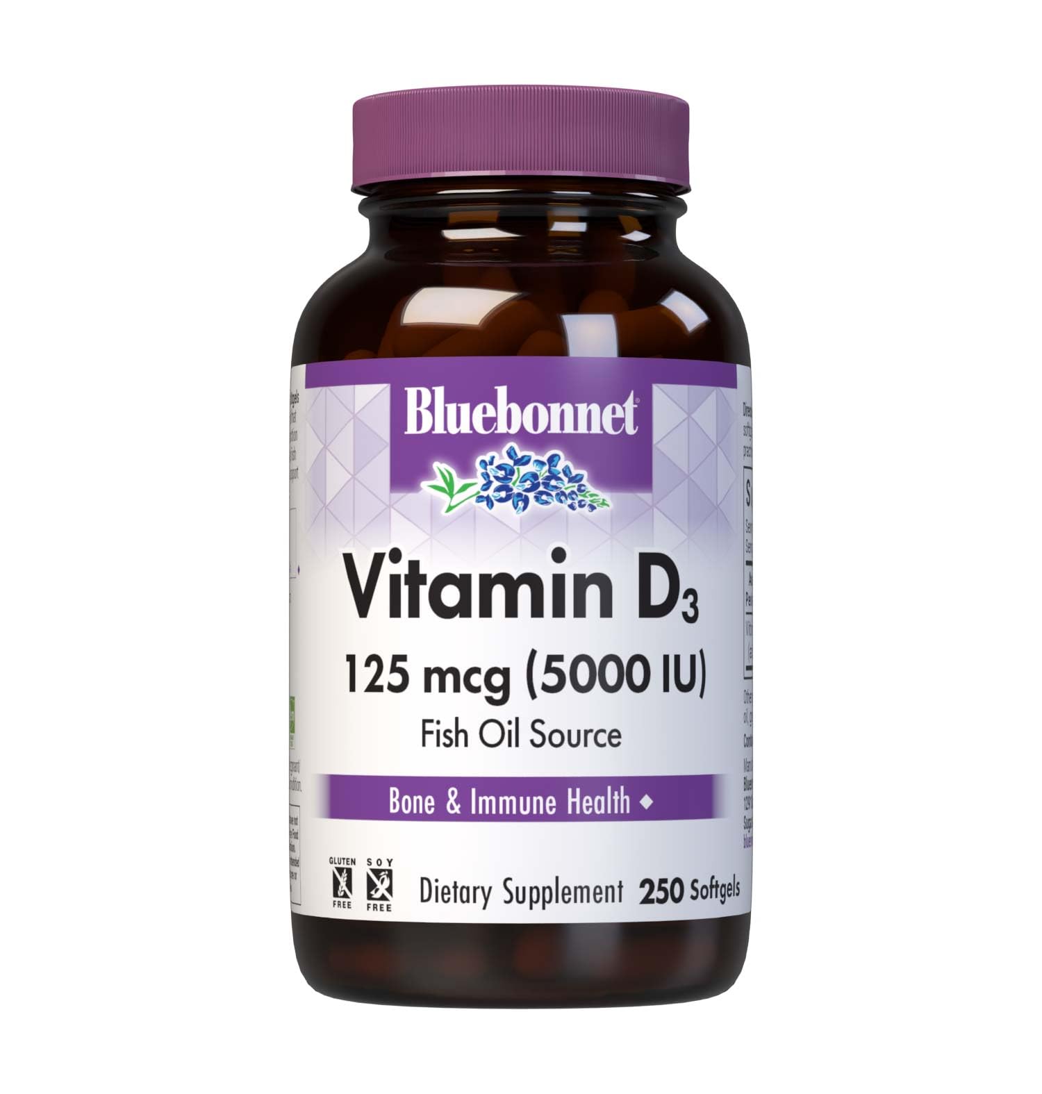 BlueBonnet Vitamin D3 softgel bottle supports bone health and immune wellness.