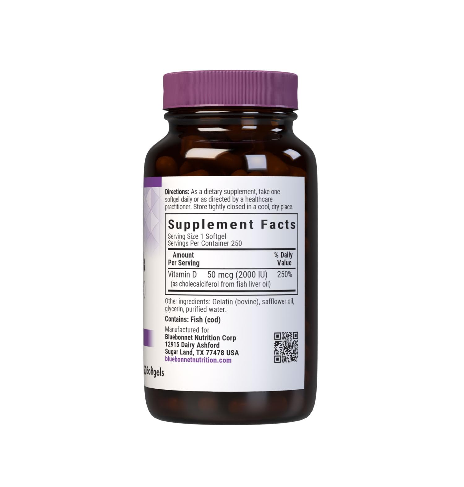 Close-up of BlueBonnet D3 softgels emphasizing smooth texture and easy swallowing.