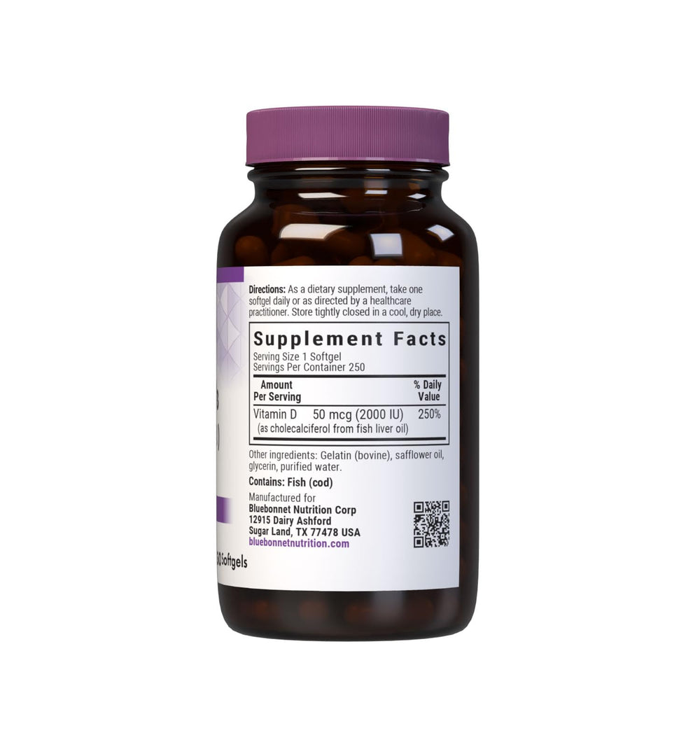 Close-up of BlueBonnet D3 softgels emphasizing smooth texture and easy swallowing.
