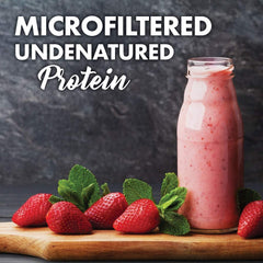 Close-up of ingredients notes grass-fed, rBGH-free dairy in BlueBonnet whey