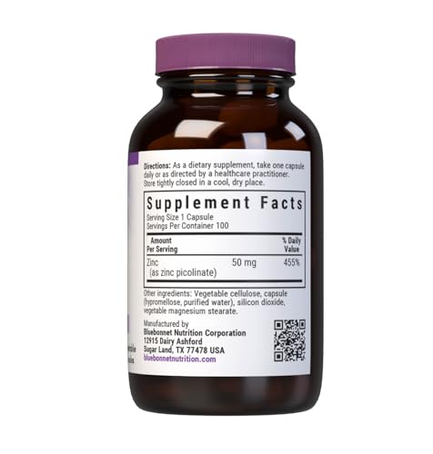 BlueBonnet Zinc Picolinate capsules close-up highlighting vegan capsules.