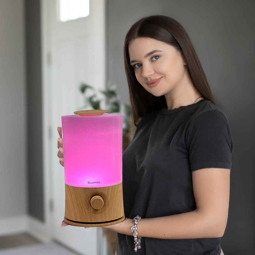 BlueHills decorative wood grain diffuser blends with home decor.