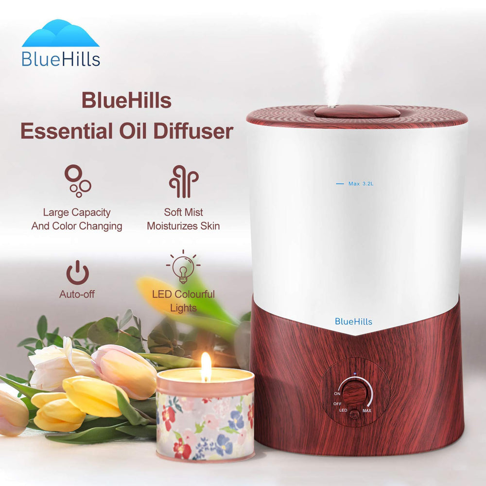 BlueHills diffuser in bedroom setup demonstrating quiet operation and long run.
