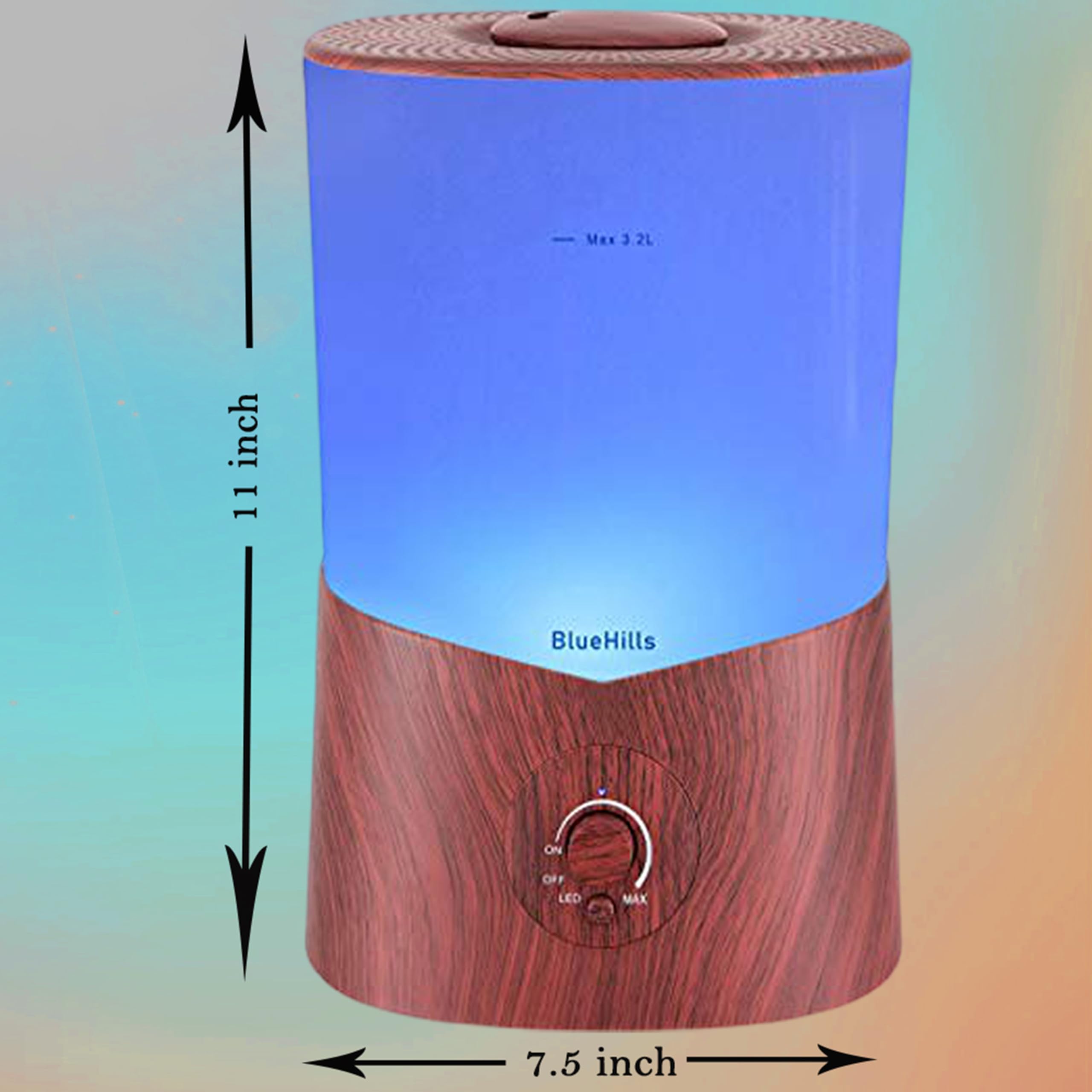 BlueHills 3000ml diffuser releasing a gentle mist for living spaces.