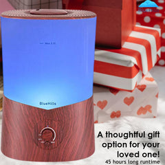 BlueHills diffuser side angle showing 7 LED colors for soft night lighting.