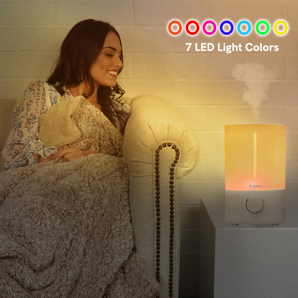 BlueHills white nightstand diffuser blending with bedroom decor and quiet performance.