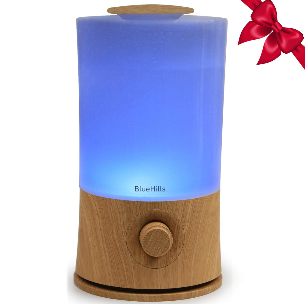 BlueHills wood grain diffuser front view highlighting large capacity for big rooms.