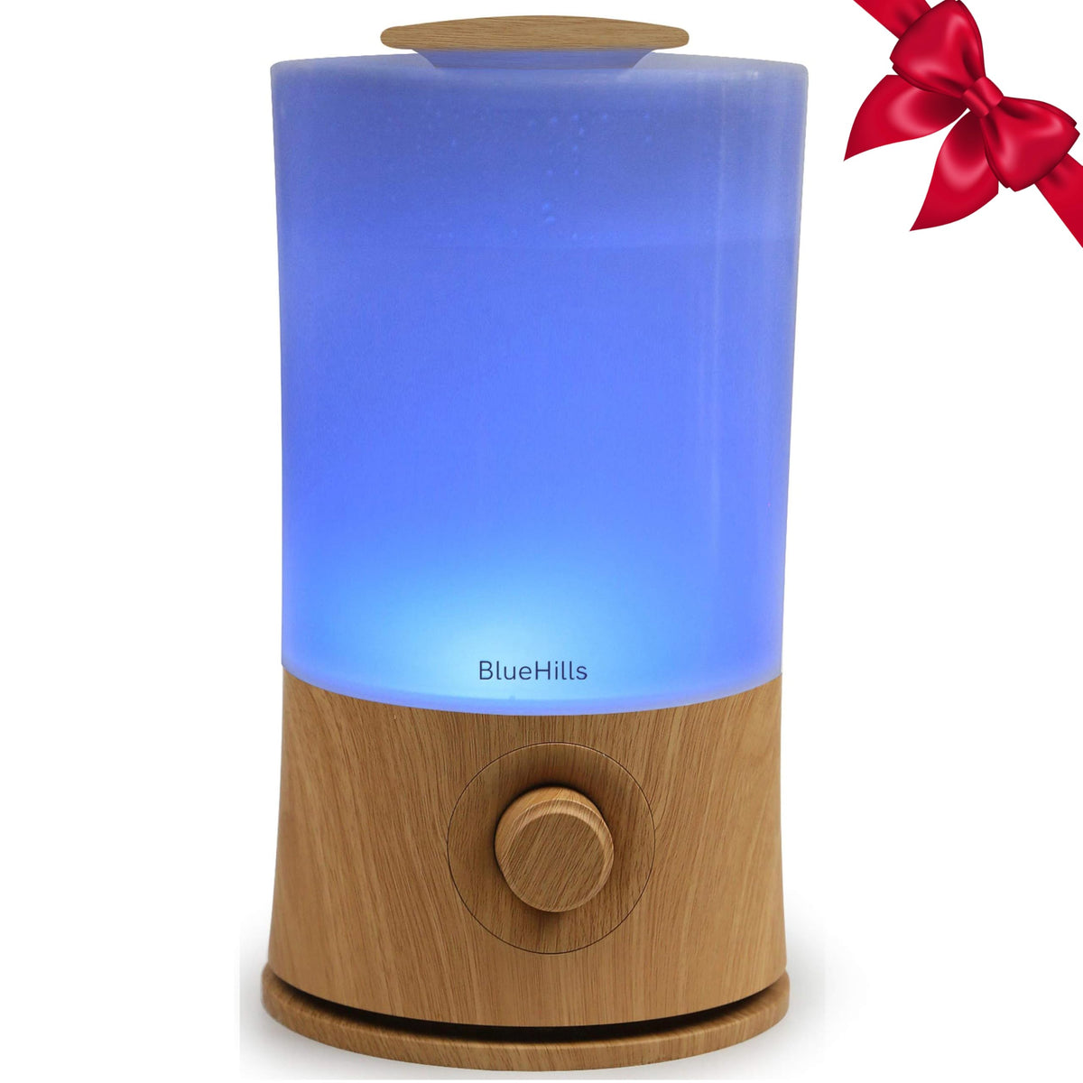 BlueHills wood grain diffuser front view highlighting large capacity for big rooms.