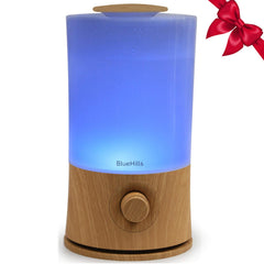 BlueHills wood grain diffuser front view highlighting large capacity for big rooms.