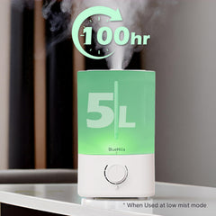 BlueHills large-room diffuser front view highlights big capacity and quiet operation.