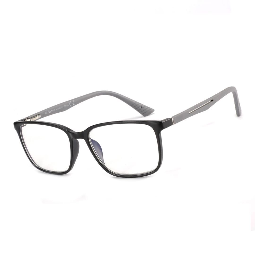 BLUEMOKY blue light reading glasses in black side view for everyday screen use and reduced glare.