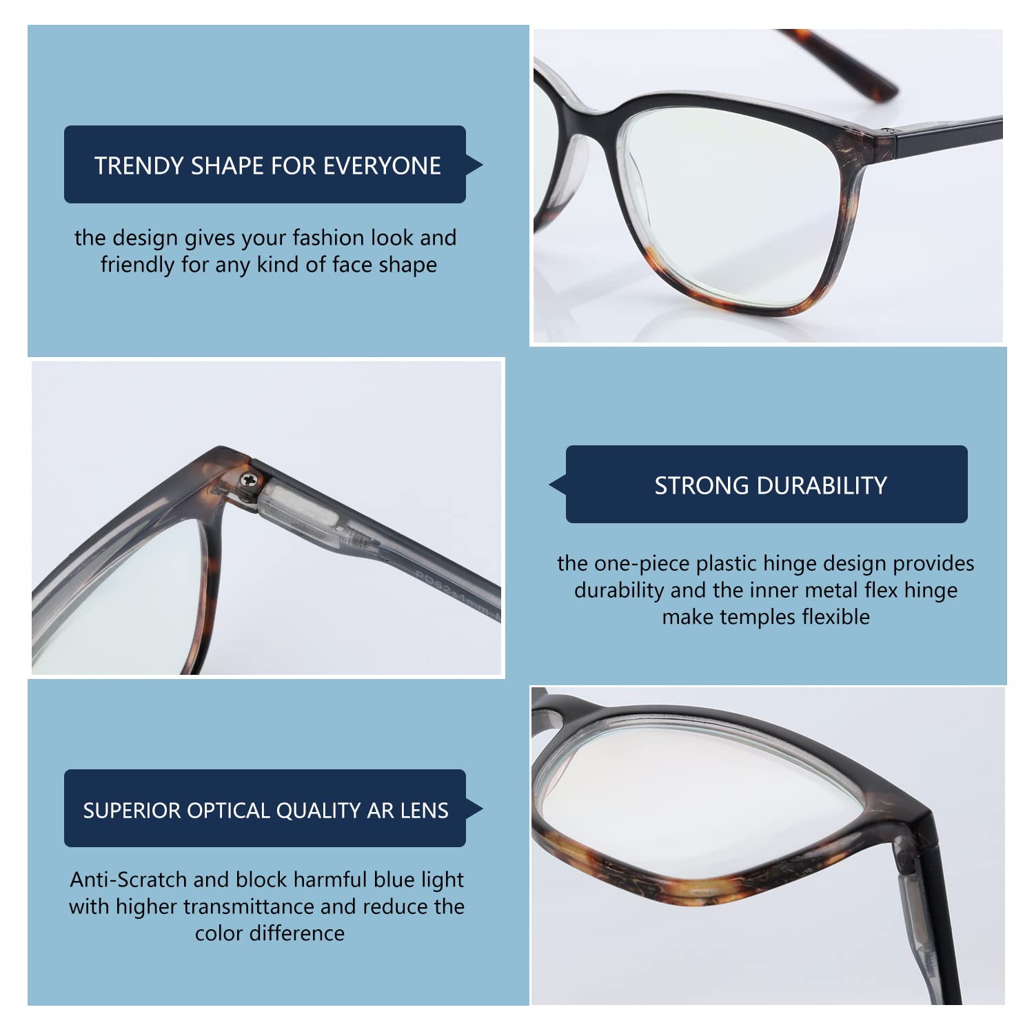 BLUEMOKY blue light cat-eye glasses black frame for everyday wear and glare reduction.
