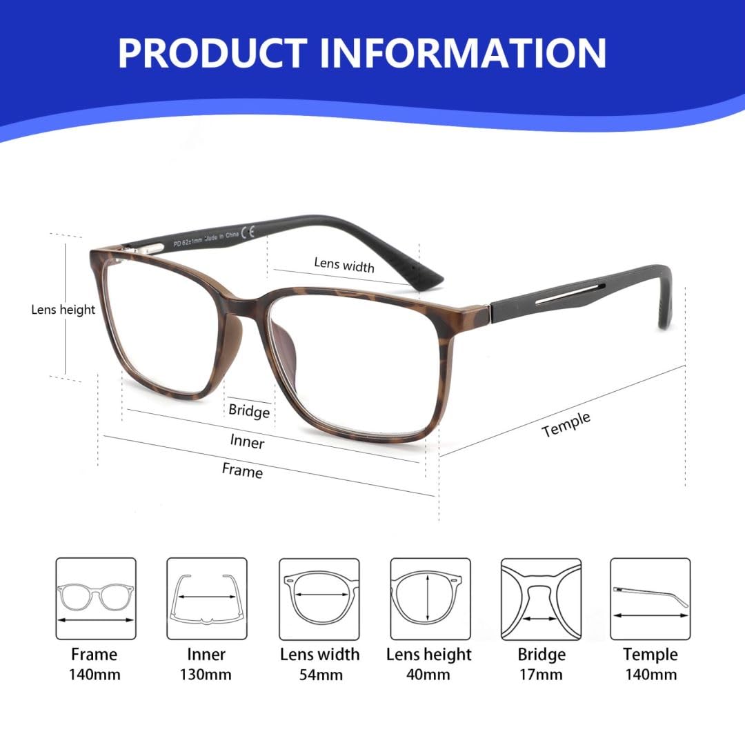 BLUEMOKY sport square frame reading glasses with anti glare design for screens