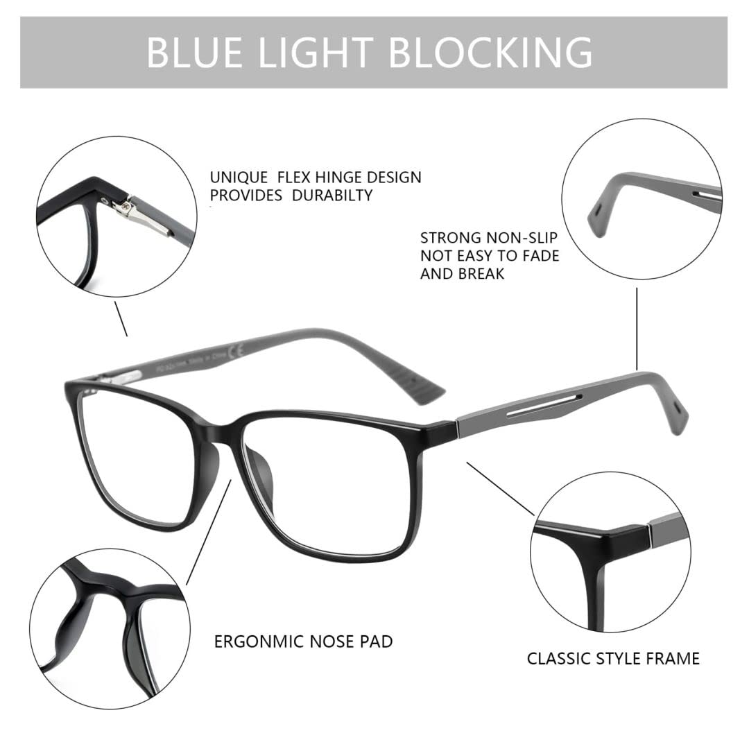 Bluemoky square-frame computer glasses black finish for a modern look.