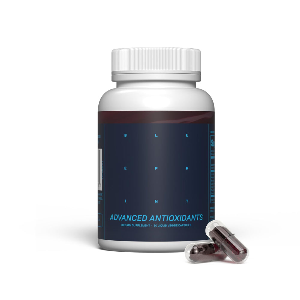 Blueprint Bryan Johnson Advanced Antioxidant bottle front for daily vegan softgels