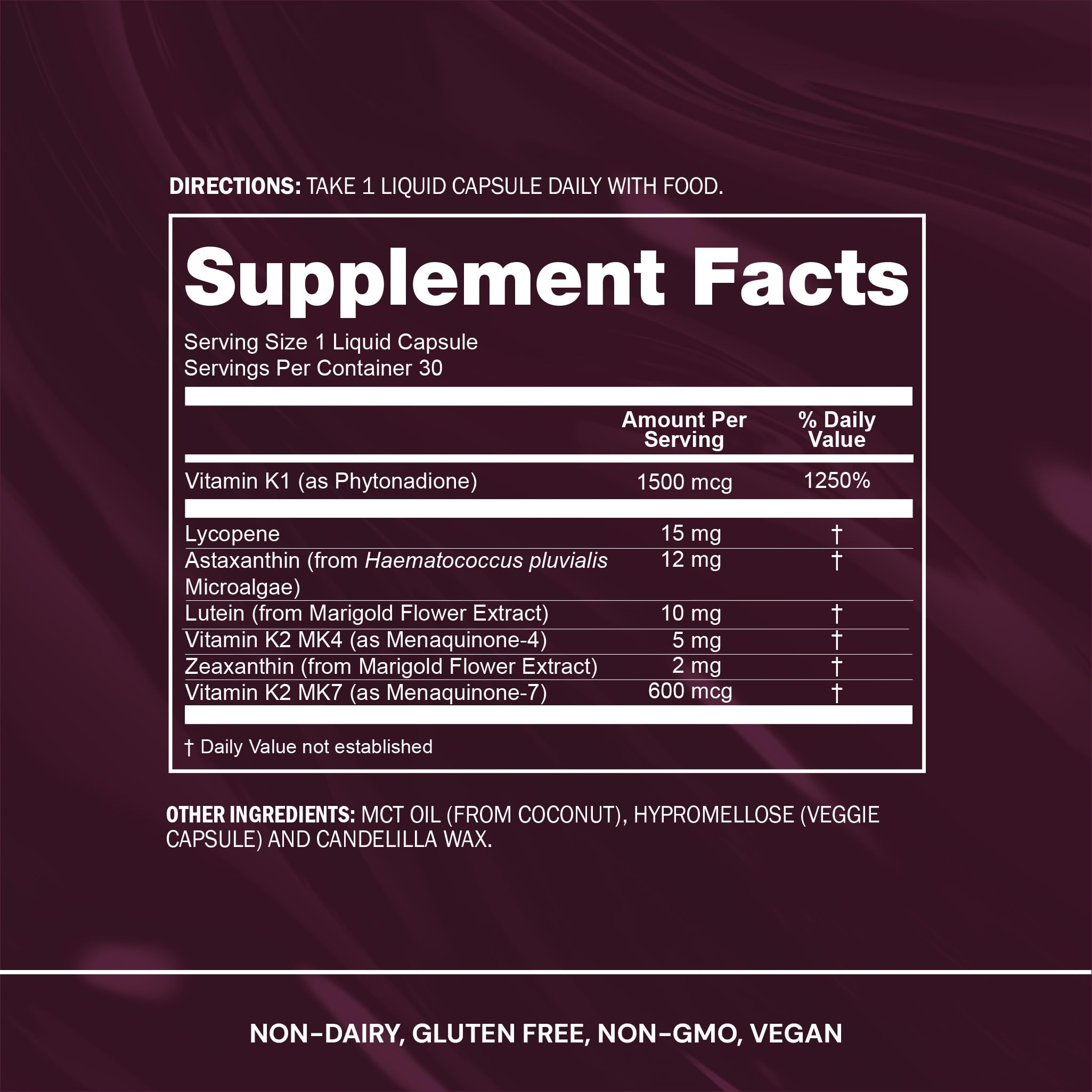 Blueprint Bryan Johnson Advanced Antioxidant ingredients list includes lutein zeaxanthin lycopene