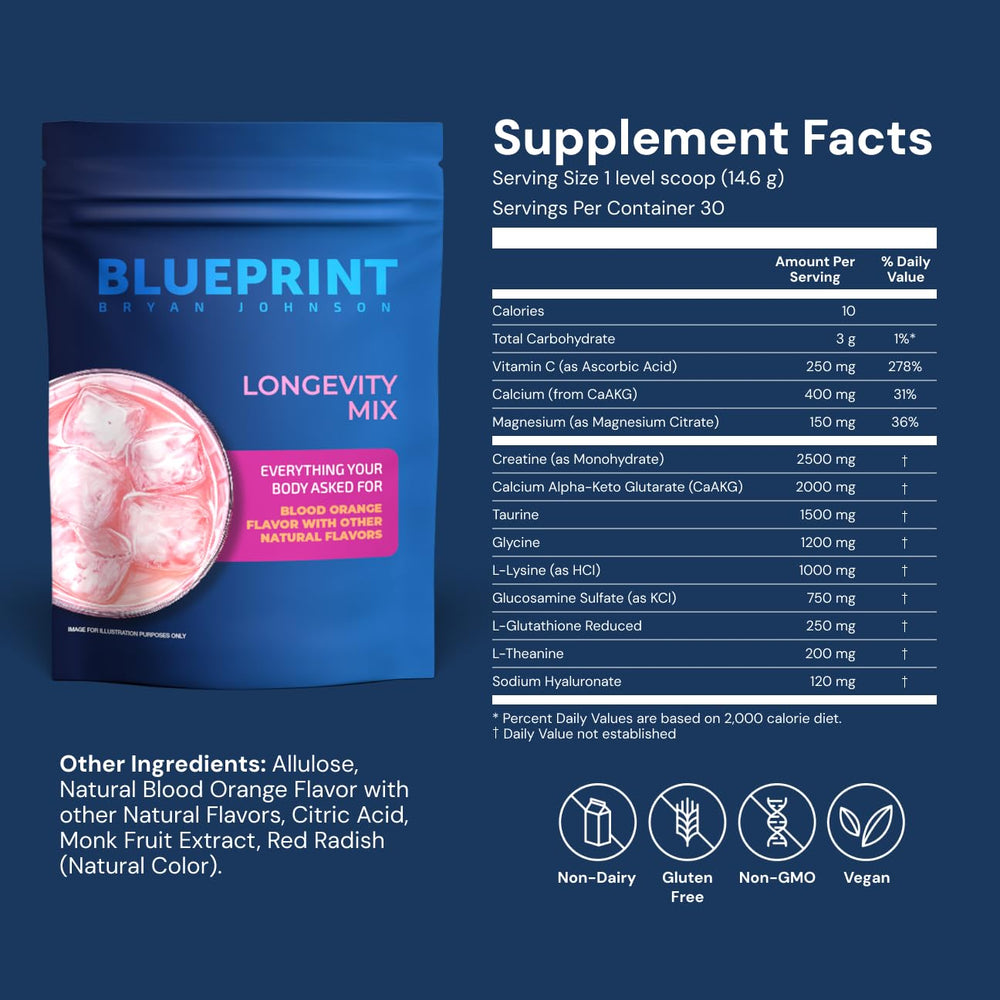 Scoop for Blueprint Bryan Johnson Longevity Mix for easy, consistent servings.
