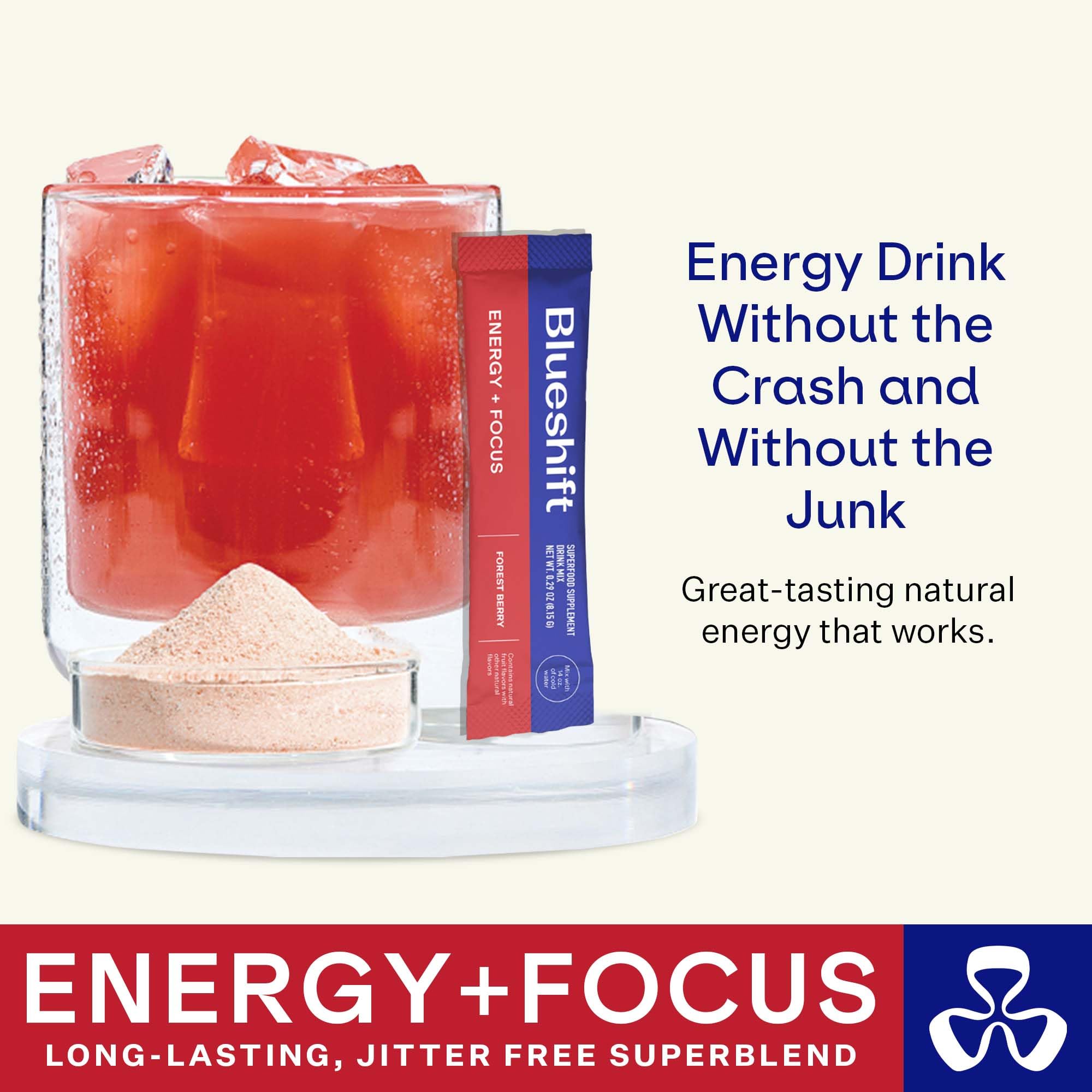 Blueshift guarana-green-tea caffeine boost shows natural alertness for daytime tasks.