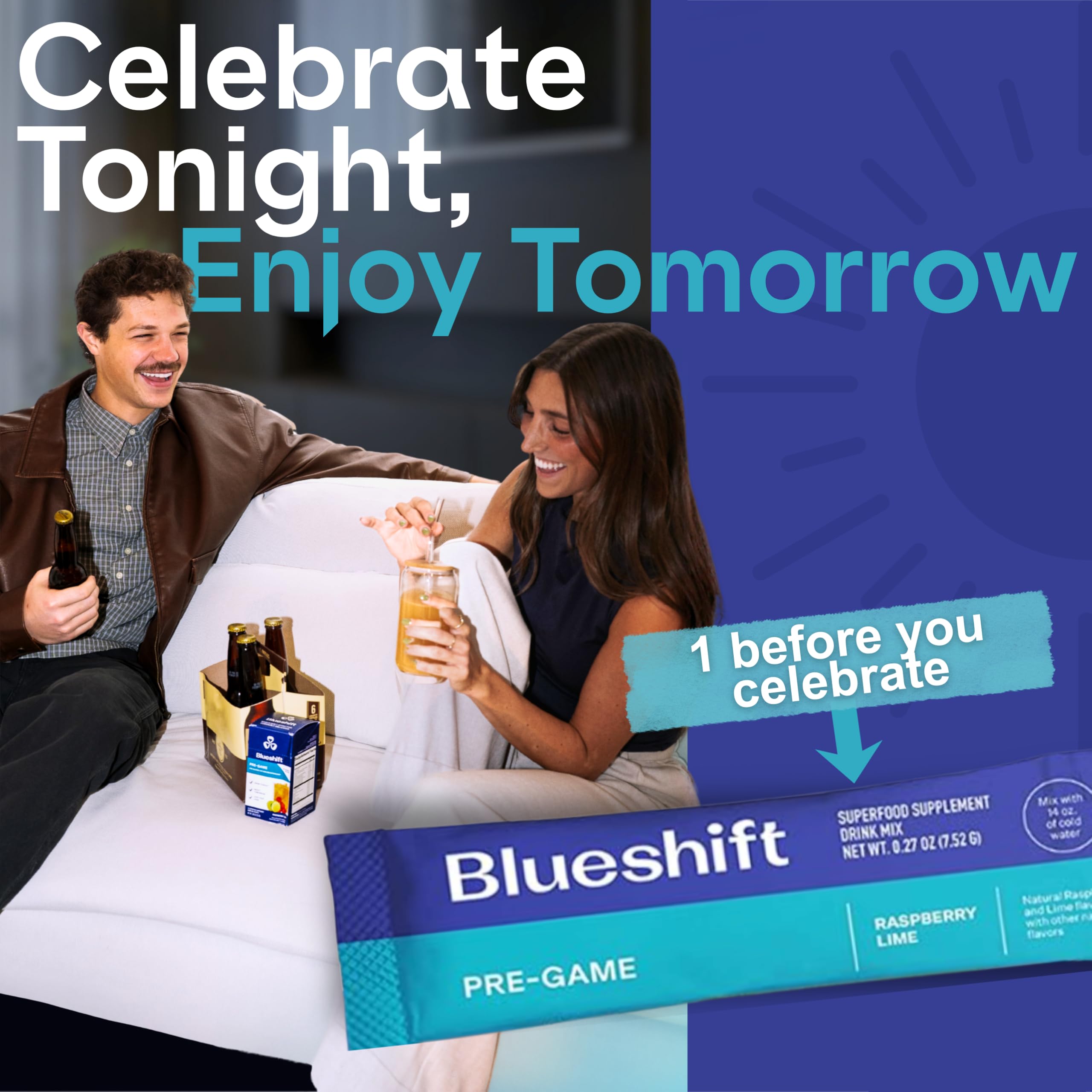 Blueshift NAC powder packet for antioxidant support during evenings out.