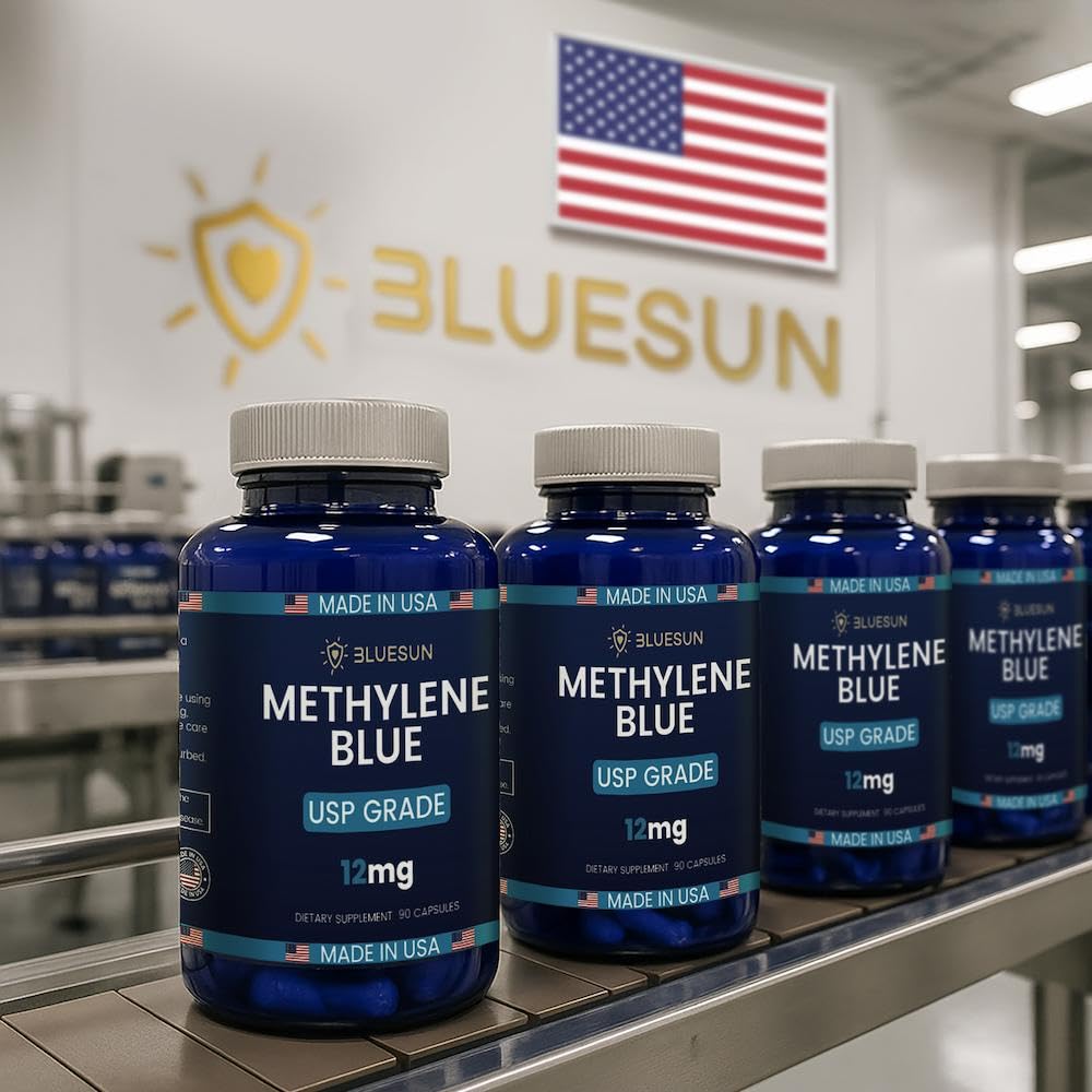 Bluesun Methylene Blue Capsules note on Vitamin C Ester and precise 12 mg dosing