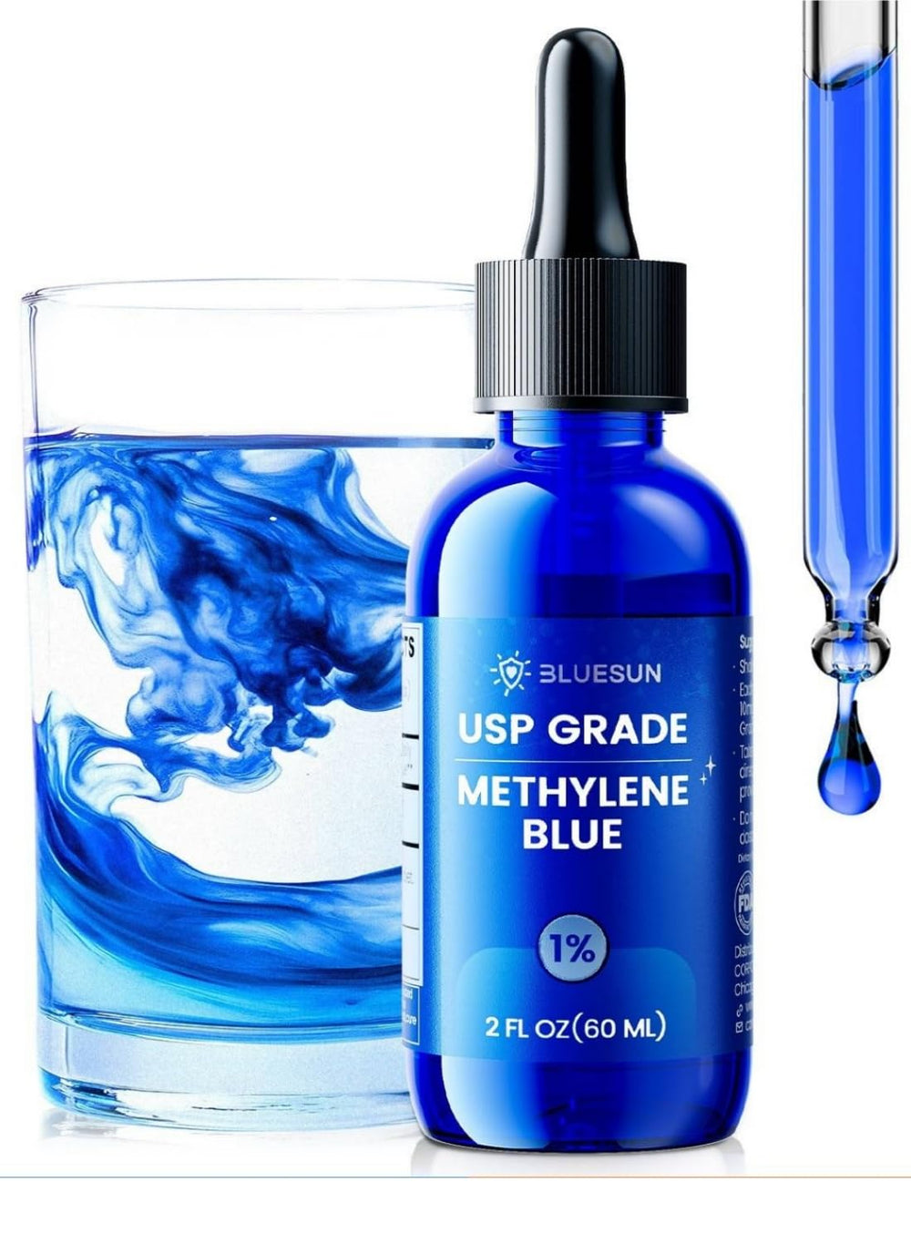 Bluesun Methylene Blue Drops amber bottle protects potency from light