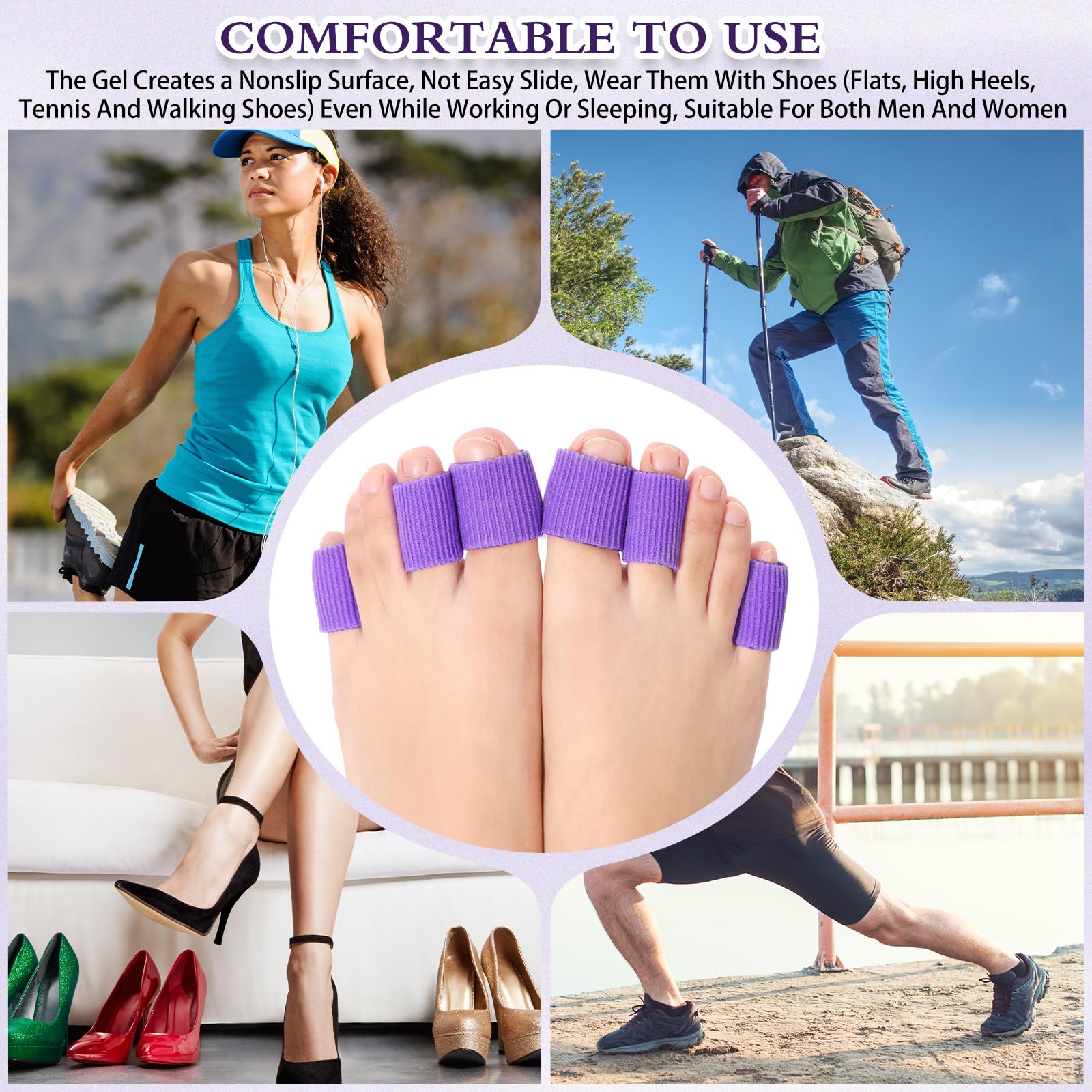 Blulu toe tubes worn with various shoes for protection