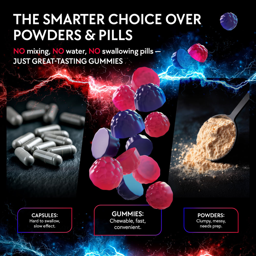 Blumask Lab Creatine Gummies jar on shelf in gym setting.