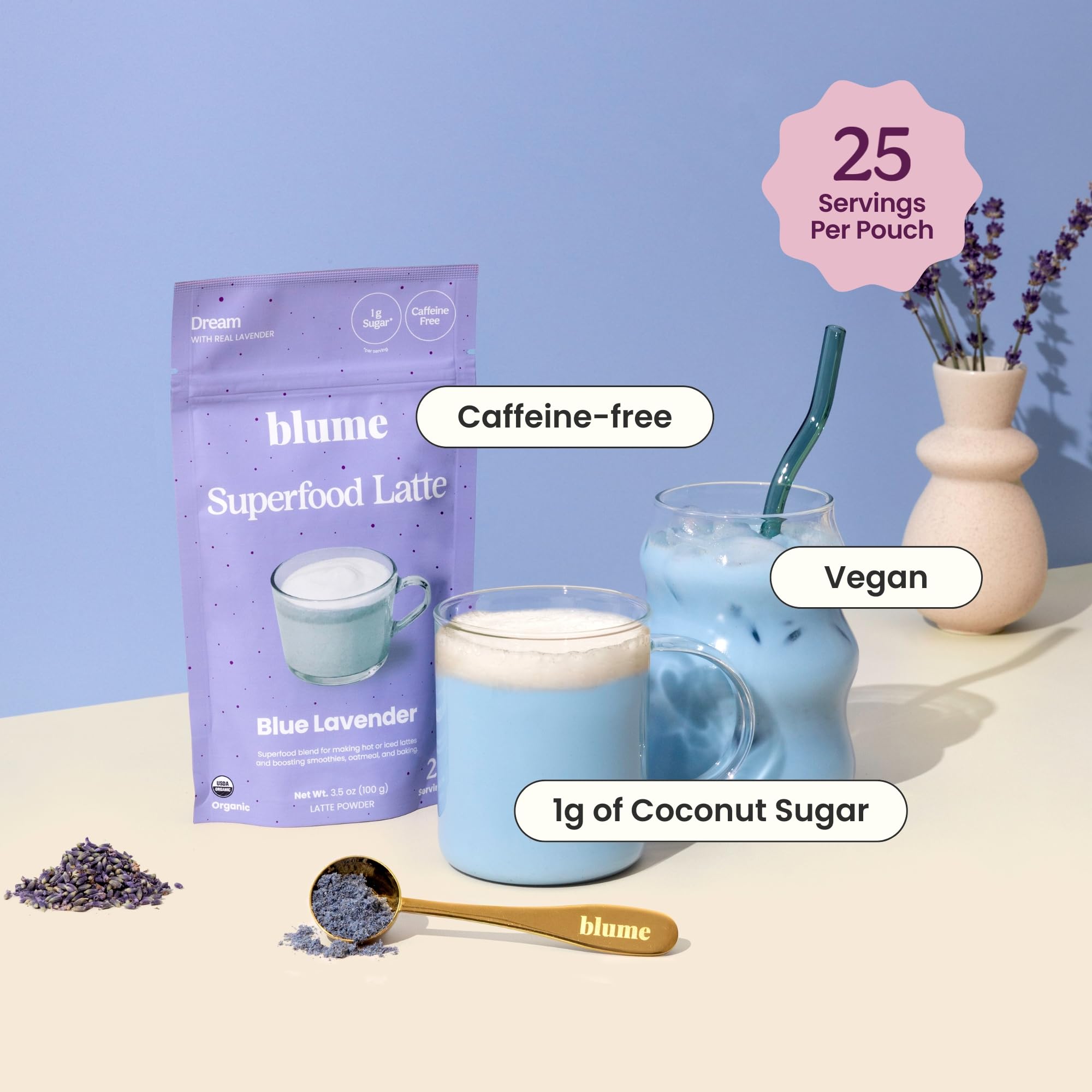 Blume coconut milk base powder highlighting creamy plant-based latte