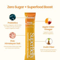 Blume SuperBelly mango passion fruit flavor evokes tropical refreshment.