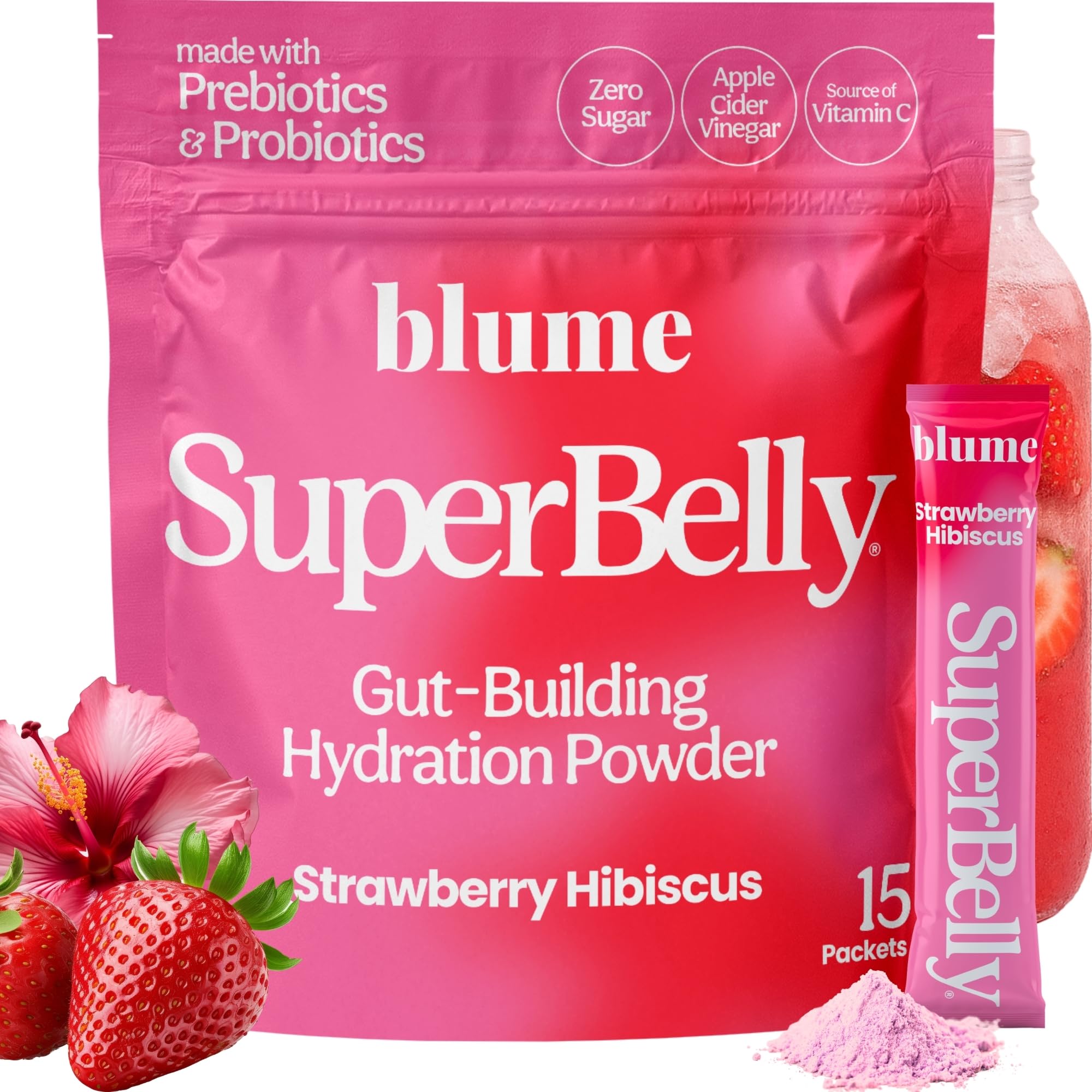 Blume SuperBelly hydration packets ready for daily hydration on the go.