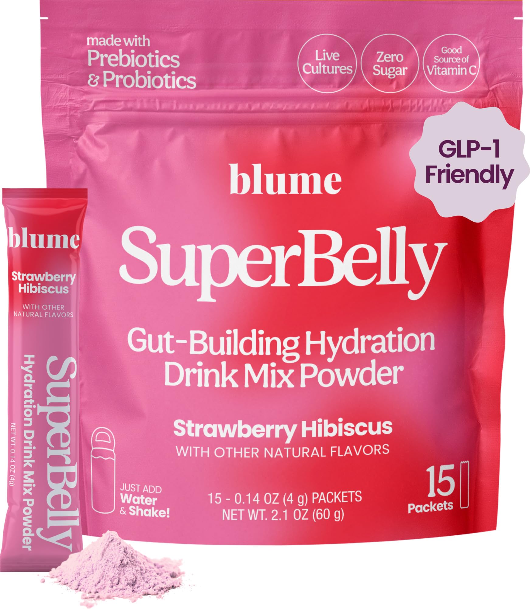 Blume SuperBelly on-the-go packets ideal for travel or gym routines.