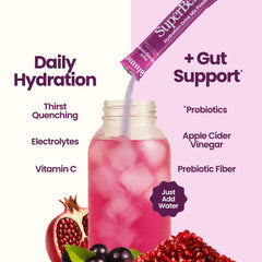 Blume SuperBelly packet dissolving in water for easy on-the-go hydration