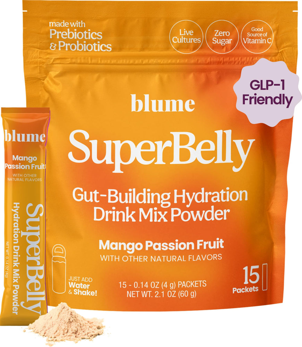 Blume SuperBelly sugar-free caffeine-free label communicates clean refreshment.