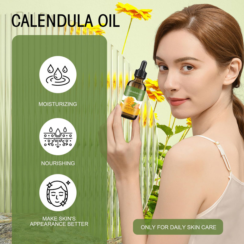 Bmrewax Calendula Oil on face provides hydration and nourishment.