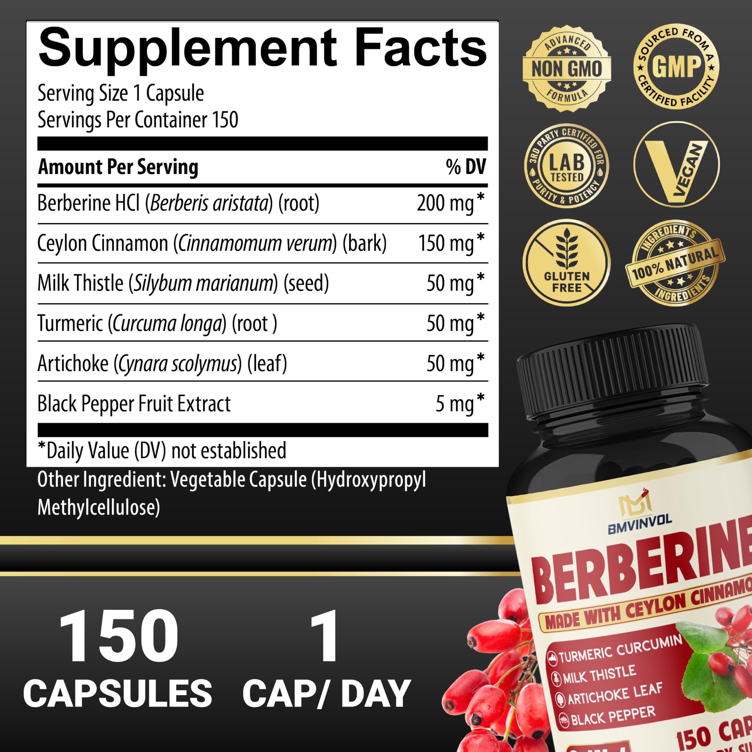 BMVINVOL Berberine cinnamon turmeric blend bottle supports daily wellness