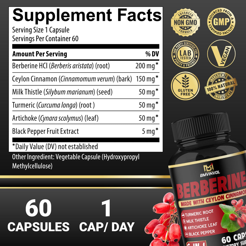BMVINVOL berberine turmeric capsules with golden spice tones