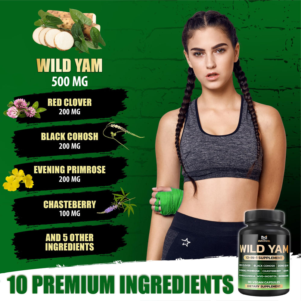 BMVINVOL Wild Yam daily-serving capsule shown for easy routine.