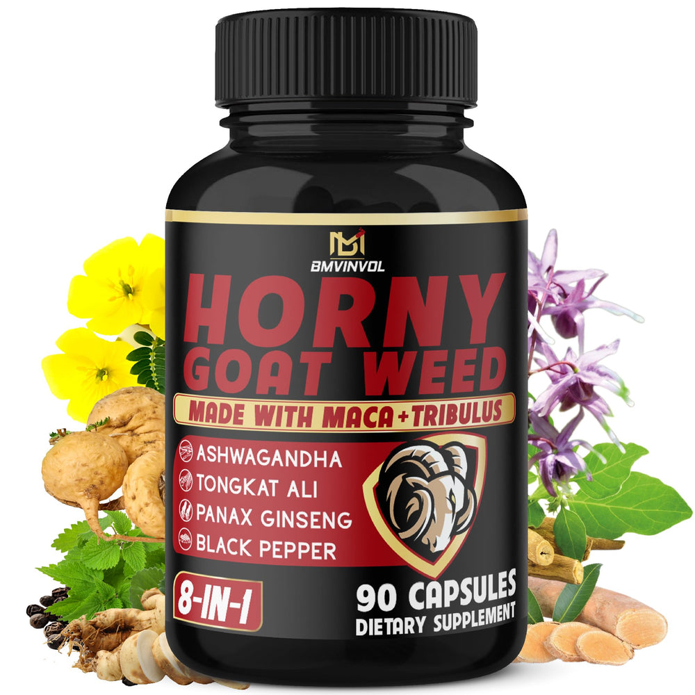 BMVINVOL Horny Goat Weed Capsules bottle on a clean surface for daily energy support.