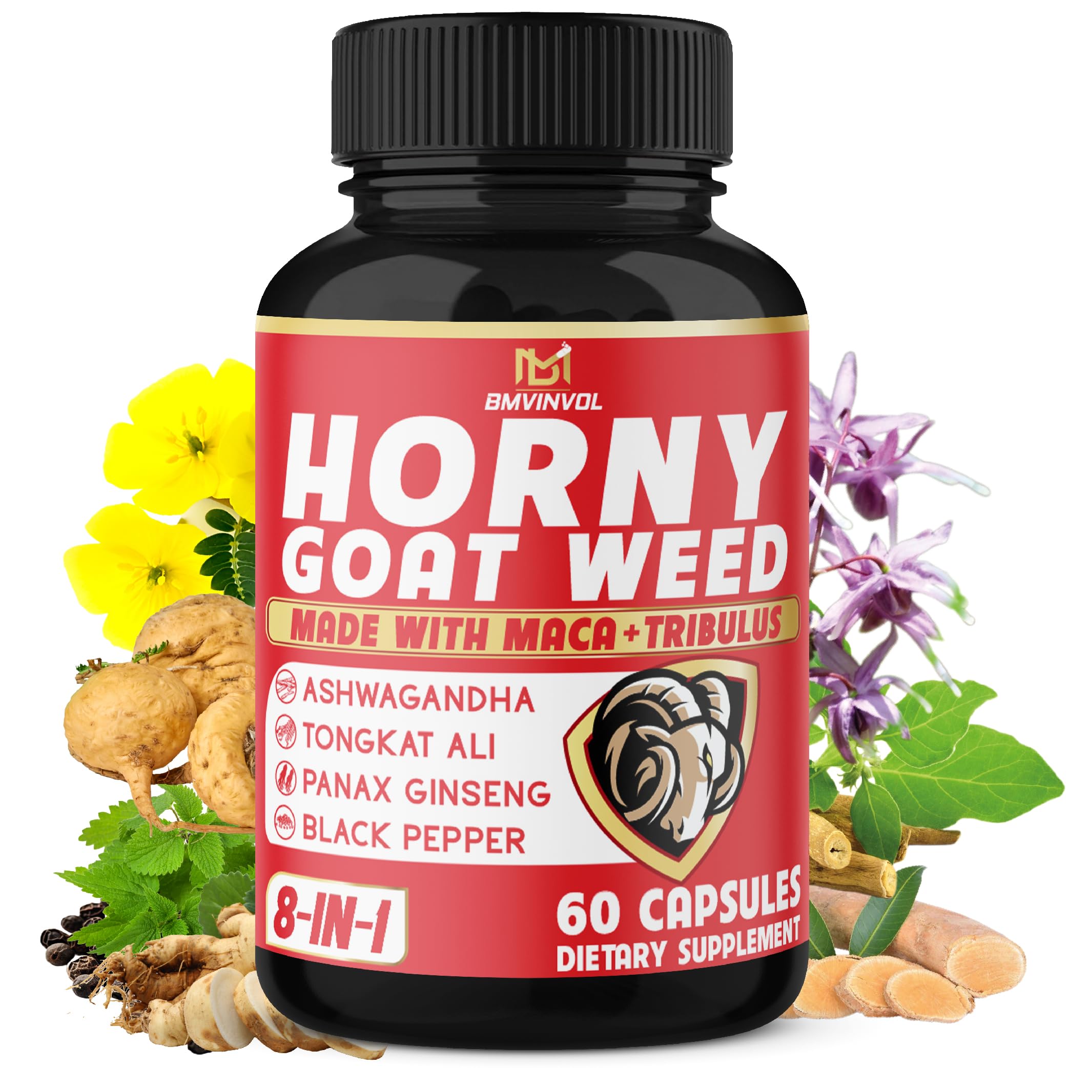BMVINVOL Horny Goat Weed capsules bottle for convenient daily energy support.