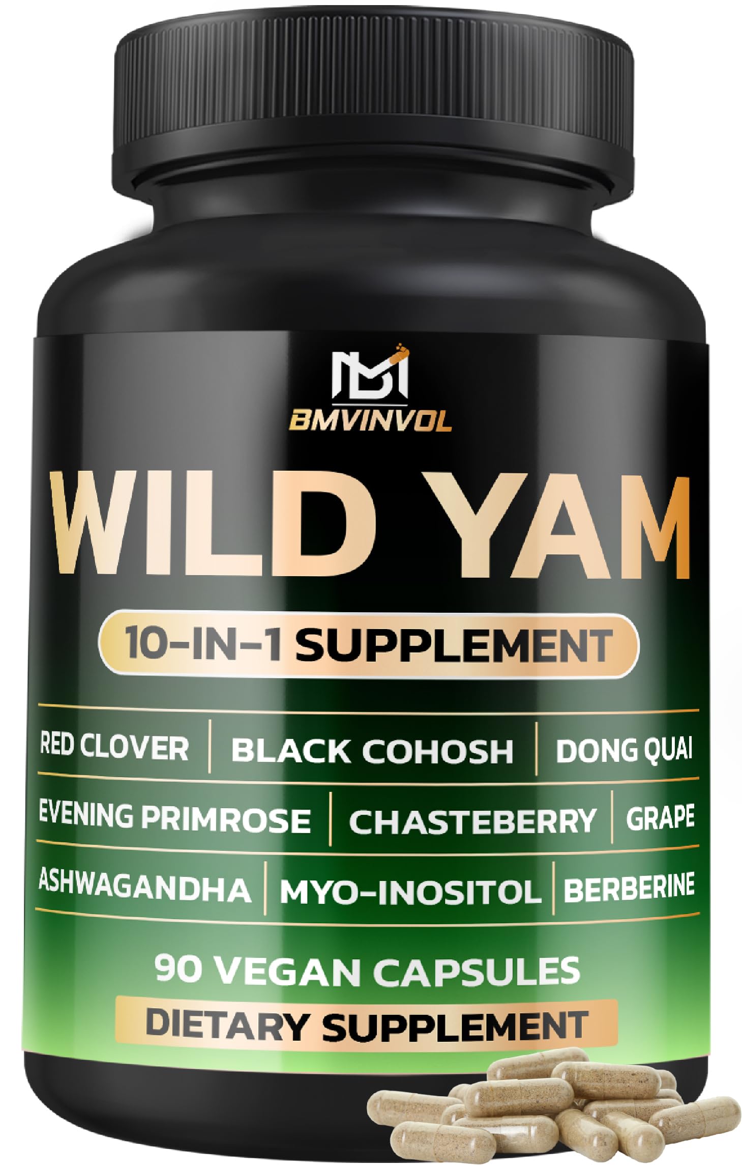 BMVINVOL Wild Yam Supplement bottle with 90 capsules for daily balance.