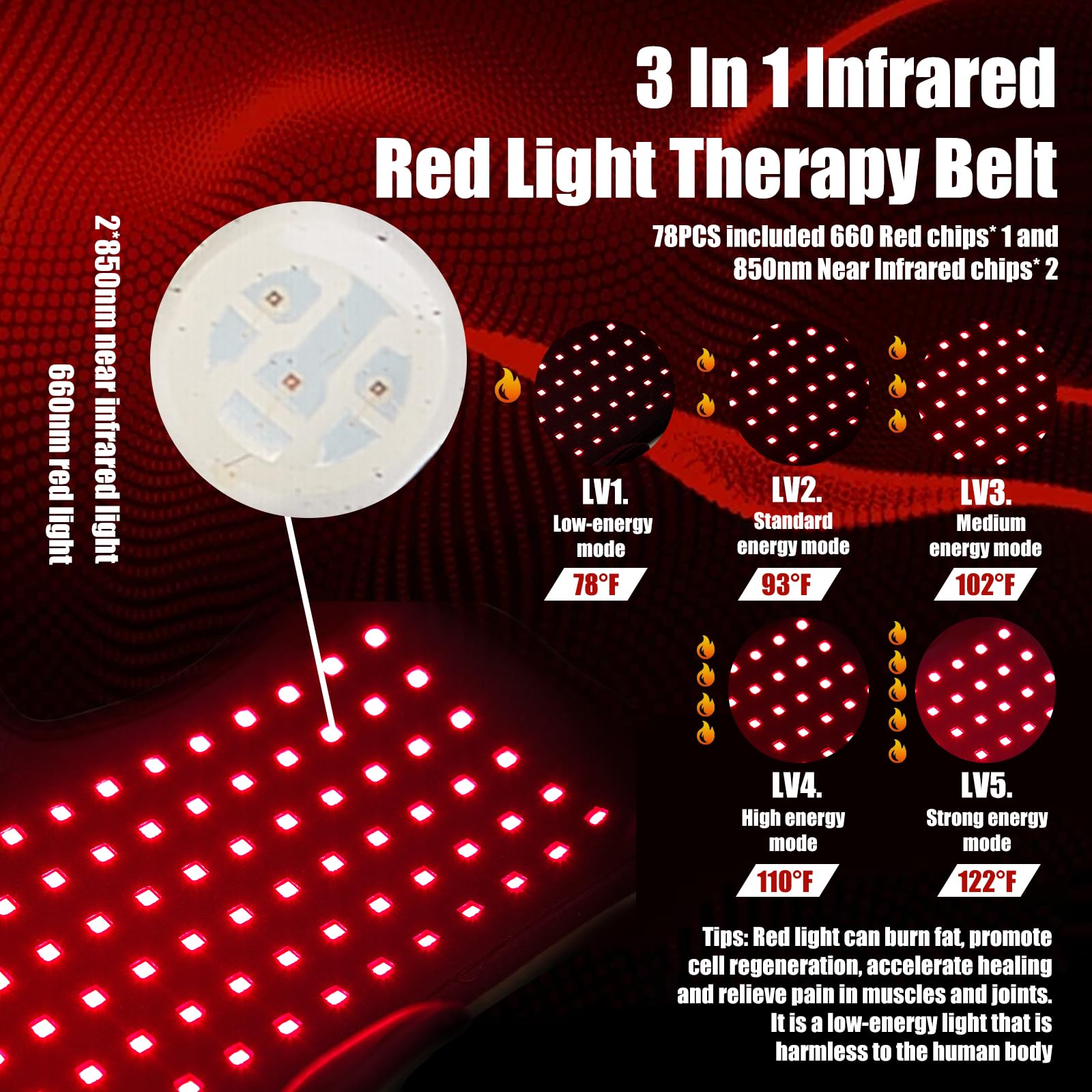Bnlei wearable red light wrap worn on arm showing targeted relief area