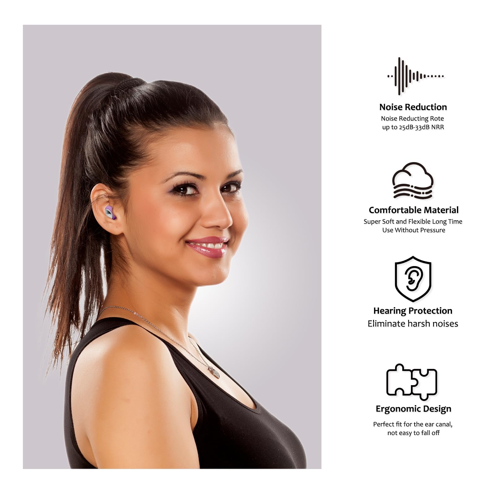BNU soft foam and silicone tips for reusable daily comfort.