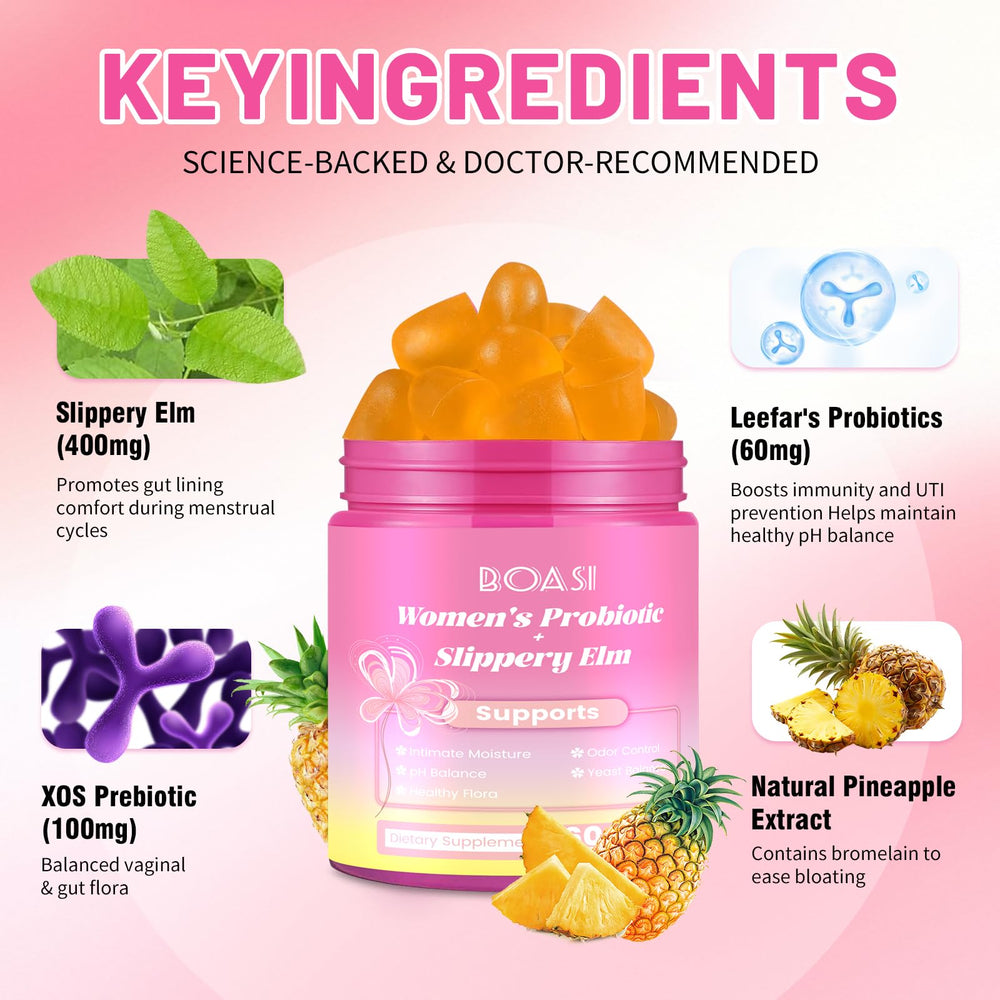 Boasi Pineapple-flavored Gummies close-up highlighting tasty daily balance and easy adherence