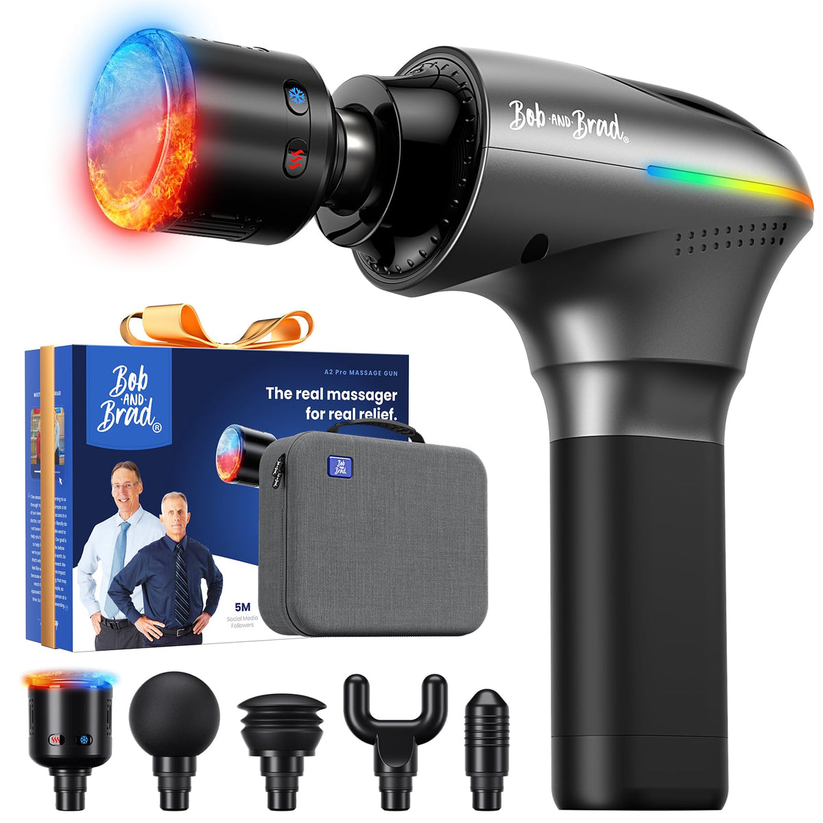 BOB AND BRAD A2 Pro massage gun with heat therapy applied to shoulder for muscle relaxation