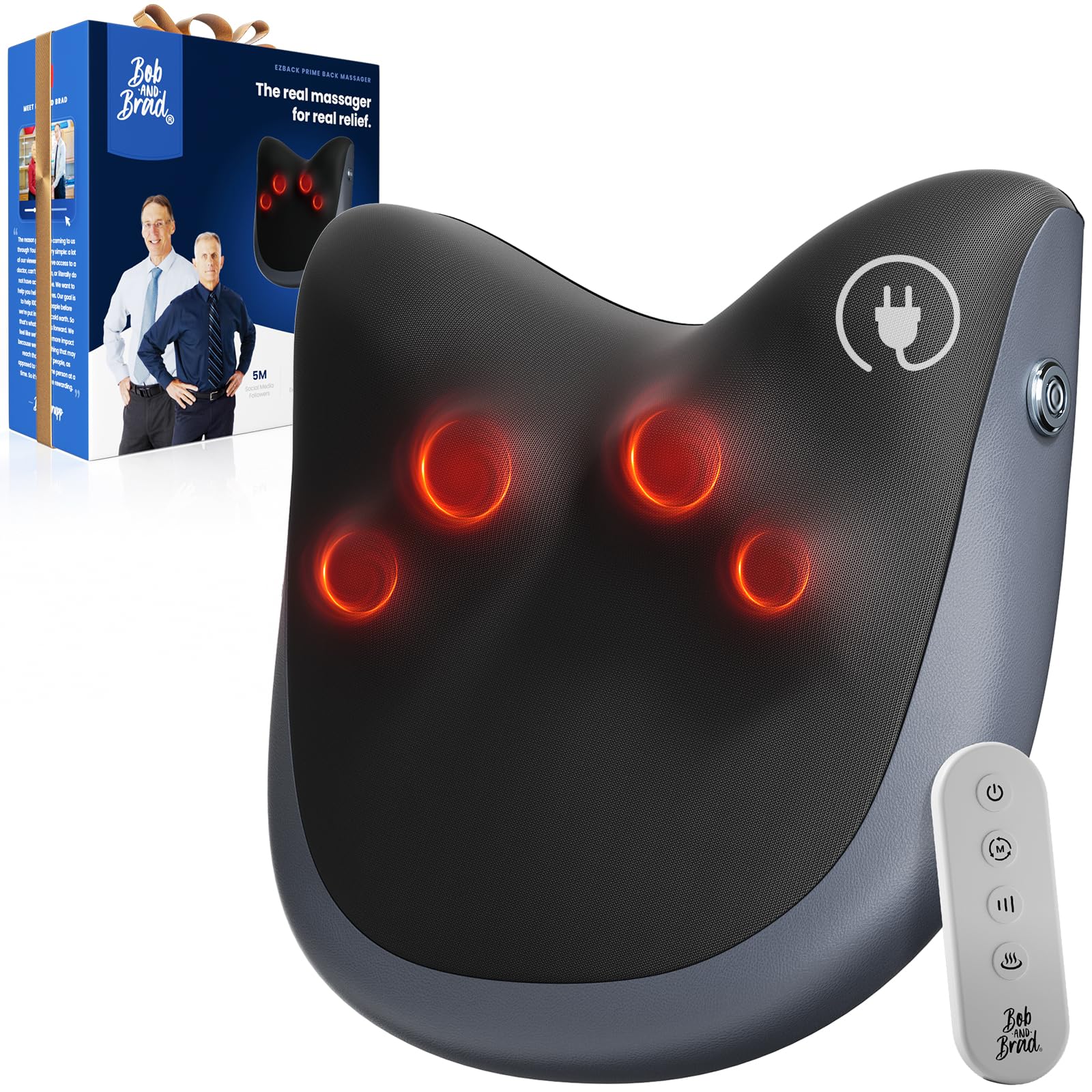 Bob and Brad back massager with ergonomic wide-angle design targets neck and shoulders for relief