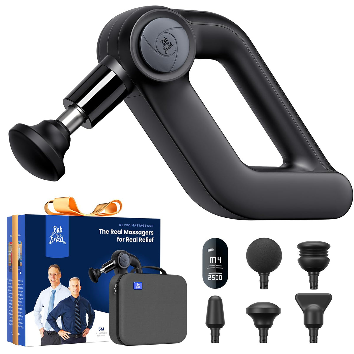 Bob and Brad D5 Pro massage gun front view for full-body relief on demand.