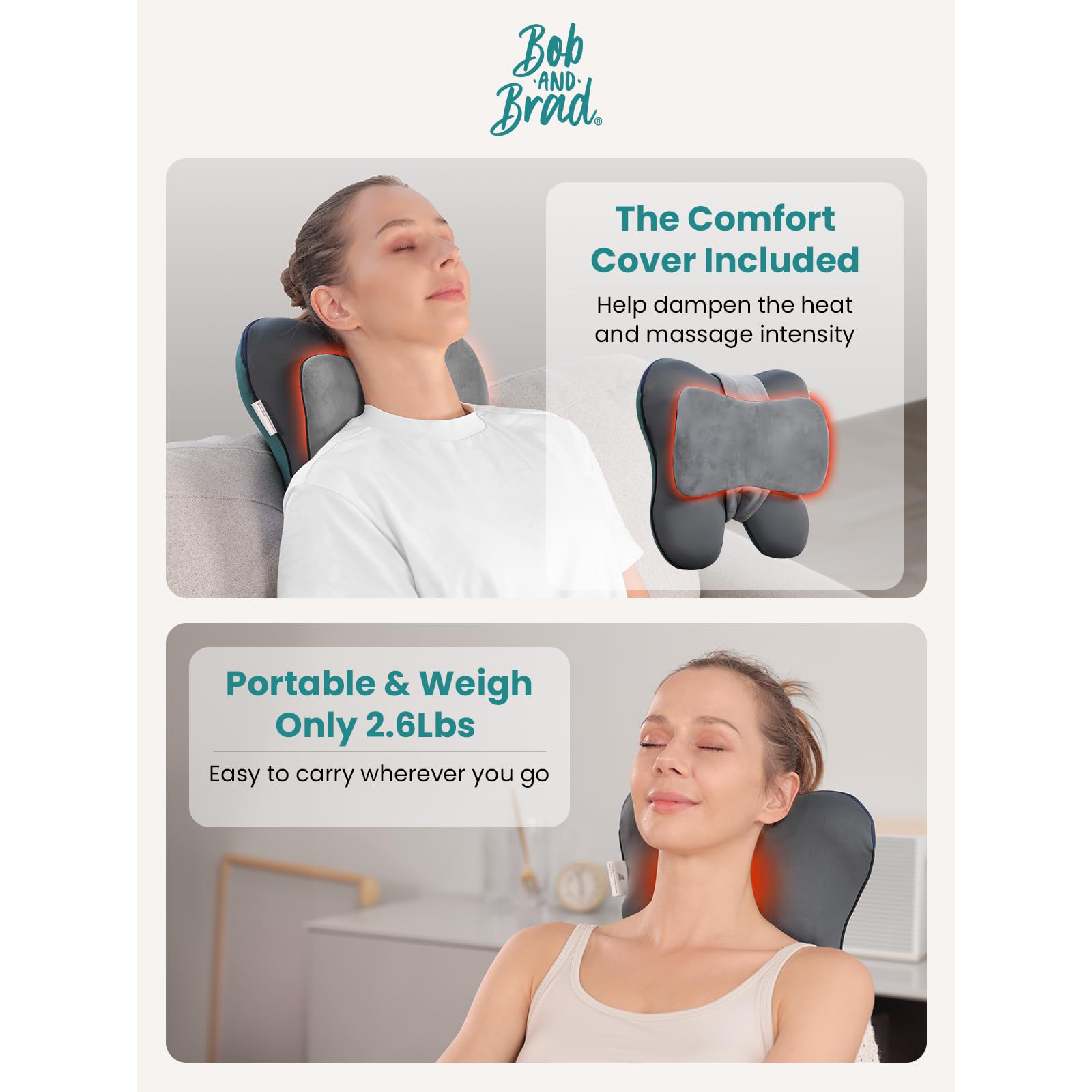 Six-foot cord enables flexible positioning of EZBack massager